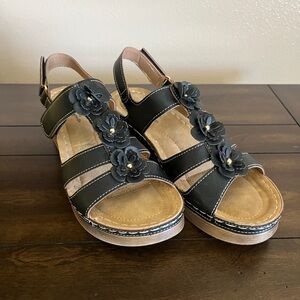 Lady Sun Conforto Black Sandals Size 8